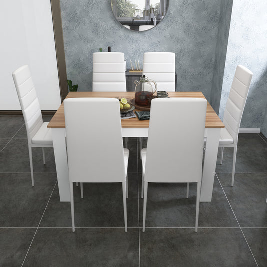 Mondeer Dining Table and Chairs Set 6, 7 Pieces Kitchen Table Set with High Back Faux Leather Chair for Dining Room Kitchen Rectangular Modern (Oak Table White Chairs)
