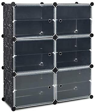 DIY Multi-functional PP Shoe Rack, 12 Cubes, Black / Milky Color