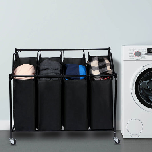 Laundry Bin in Black Color, Metal Pipe, 4 Laundry Sorters
