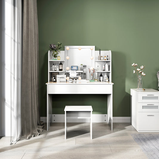 Dressing Table Set, Large Storage Space, Providing Mirror, Drawer, Stool