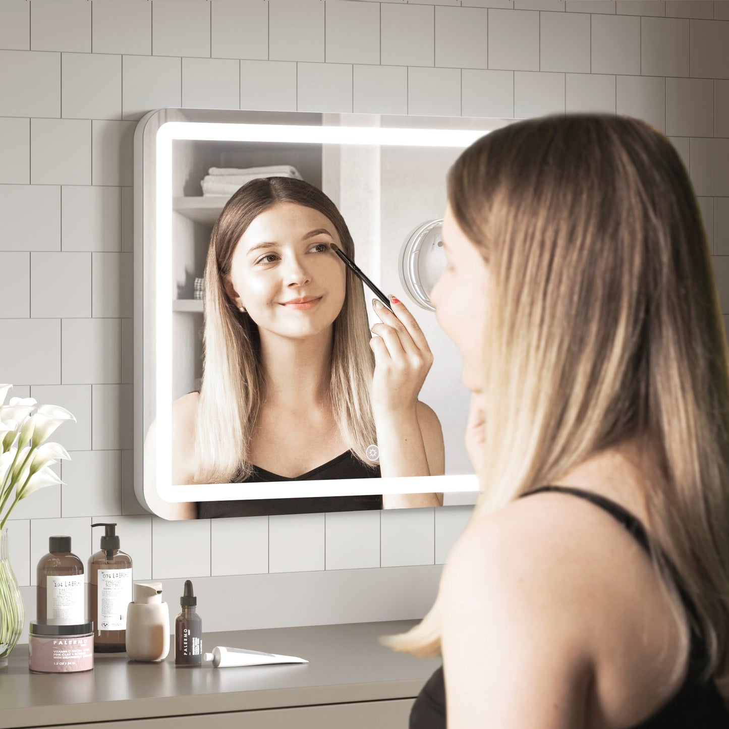 Mondeer Hollywood Vanity Mirror with Lights, 60x50cm Large Makeup Mirror, 3 Color Lighting Modes, Type C and USB Output Port, Tabletop and Wall Mounted Makeup Mirror for Bedroom