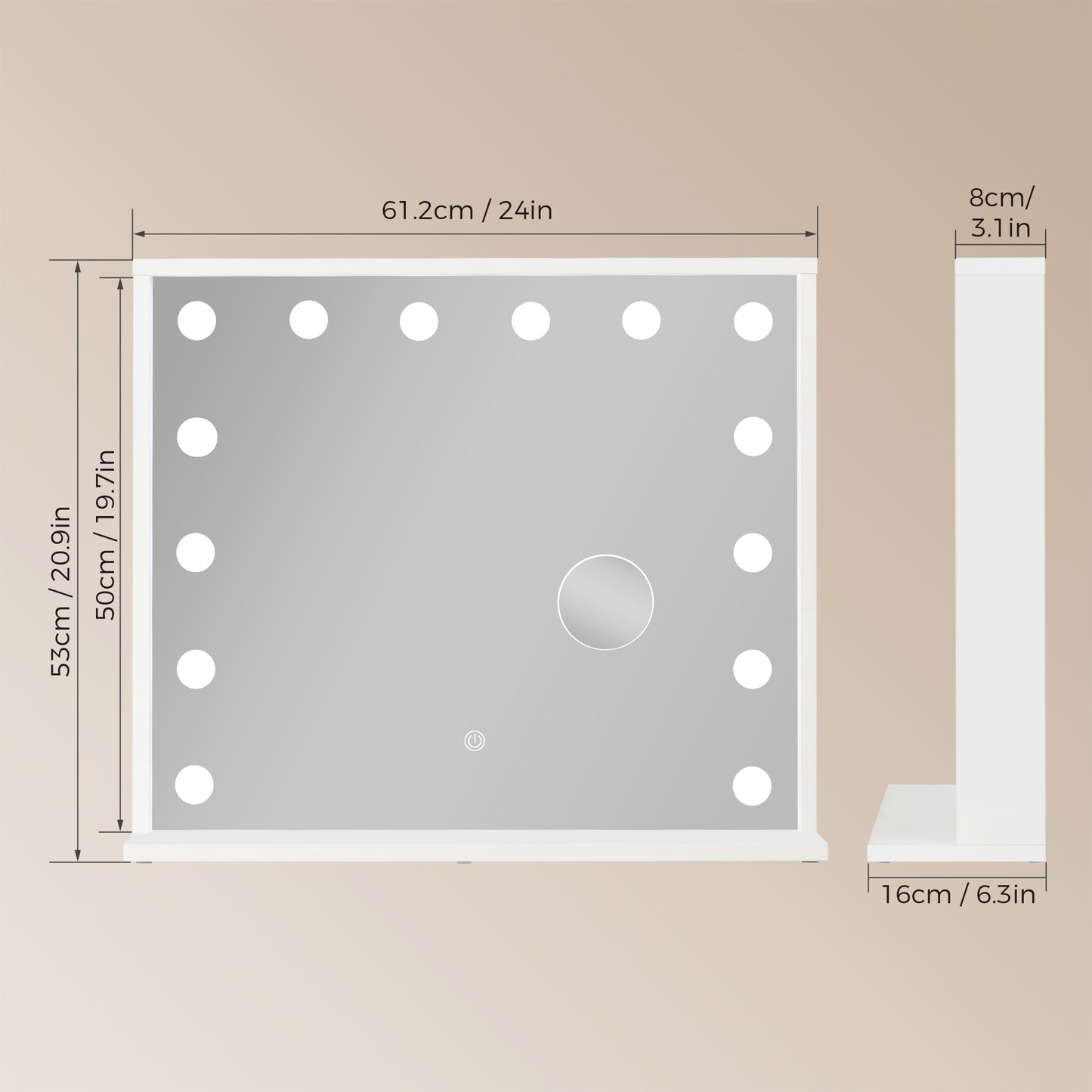Mondeer Hollywood Vanity Mirror with Lights, 60x50cm Large Illuminated Makeup Mirror with 14 Dimmable Led Bulbs, 3 Color Lighting Modes, Touch Screen Control, Dressing Table Mirror for Bedroom