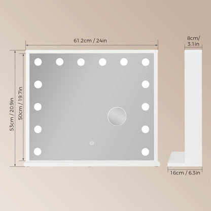 Mondeer Hollywood Vanity Mirror with Lights, 60x50cm Large Illuminated Makeup Mirror with 14 Dimmable Led Bulbs, 3 Color Lighting Modes, Touch Screen Control, Dressing Table Mirror for Bedroom