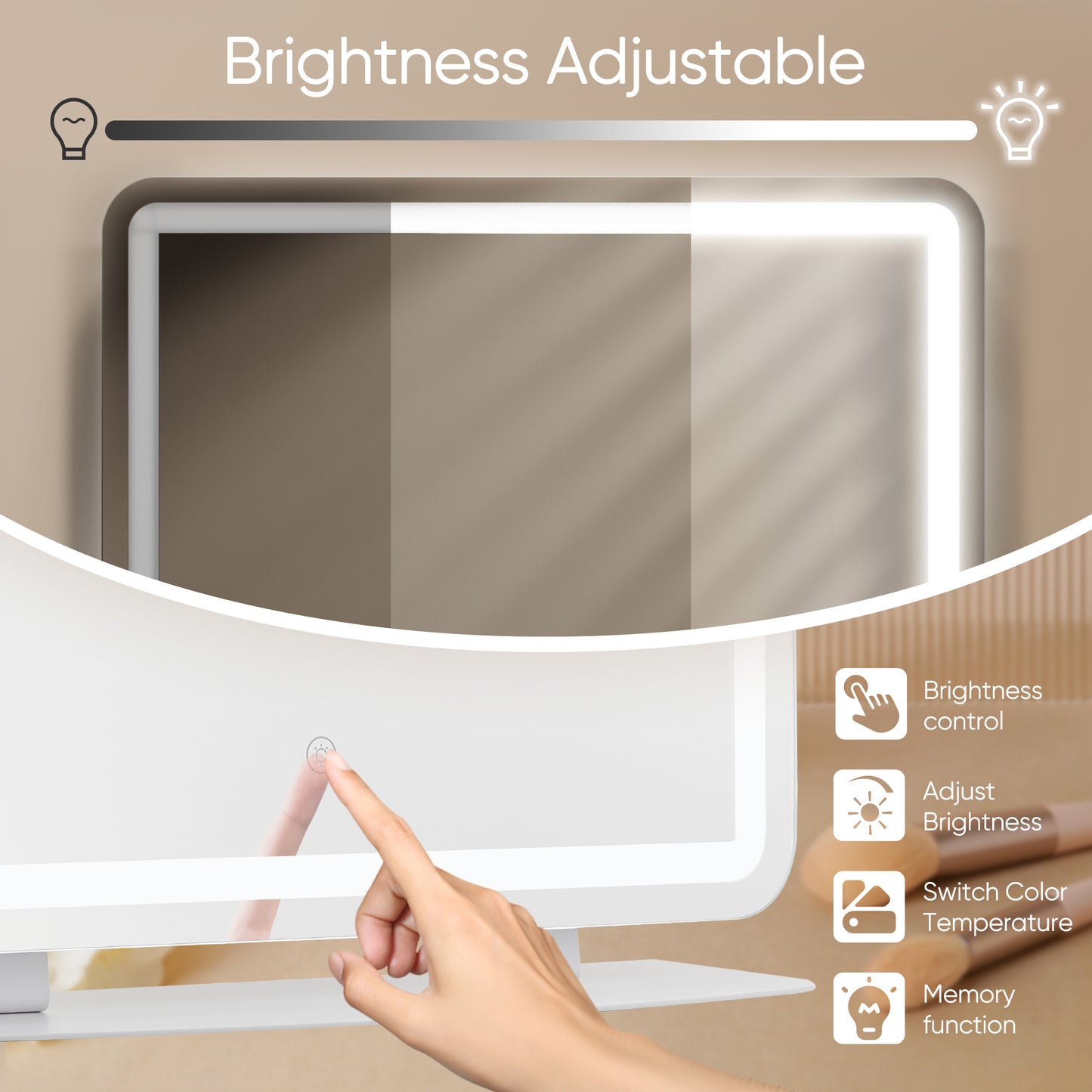 Mondeer Hollywood Vanity Mirror with Lights, 60x50cm Large Makeup Mirror, 3 Color Lighting Modes, Type C and USB Output Port, Tabletop and Wall Mounted Makeup Mirror for Bedroom