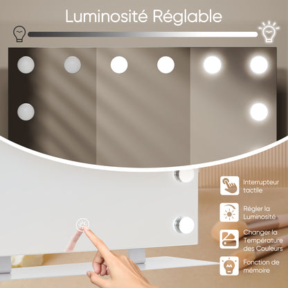 Mondeer Hollywood Vanity Mirror with Lights, 60x50cm Large Makeup Mirror with 14 Dimmable Led Bulbs, 3 Color Modes, Type C and USB Output Port, Tabletop and Wall Mounted Makeup Mirror for Bedroom