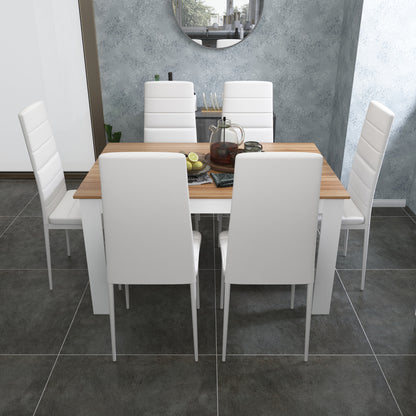 Mondeer Dining Table and Chairs Set 6, 7 Pieces Kitchen Table Set with High Back Faux Leather Chair for Dining Room Kitchen Rectangular Modern (Oak Table White Chairs)