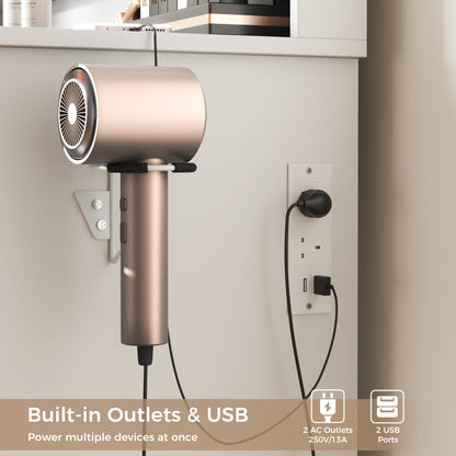 Mondeer Dressing Table with Mirror and Stool, Glass Top Vanity Table with 11 Drawers and Open Storage Shelf, LED Adjustable Brightness, Power Outlet, 140 x 108 x 38 cm