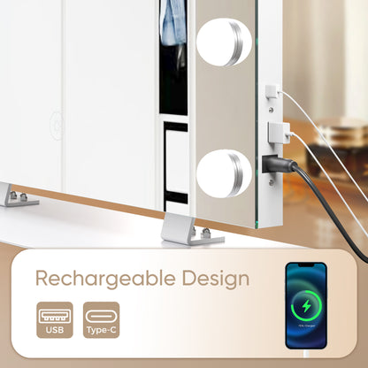 Mondeer Hollywood Vanity Mirror with Lights, 60x50cm Large Makeup Mirror with 14 Dimmable Led Bulbs, 3 Color Modes, Type C and USB Output Port, Tabletop and Wall Mounted Makeup Mirror for Bedroom