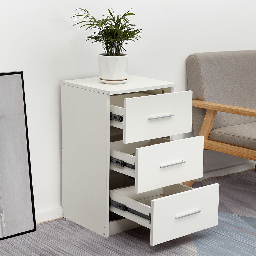 Bedside Cabinet, White/ Black Color, Matte Coating, 3 Drawers
