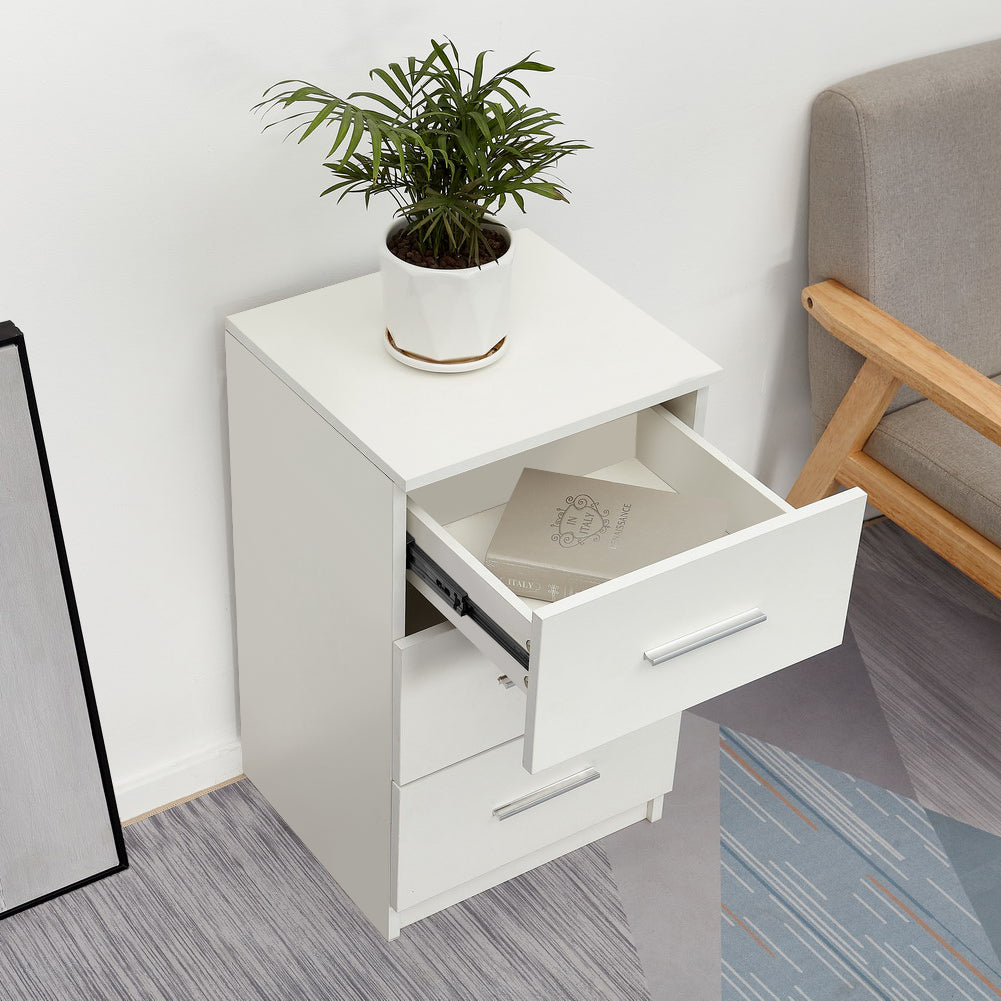 Bedside Cabinet, White/ Black Color, Matte Coating, 3 Drawers