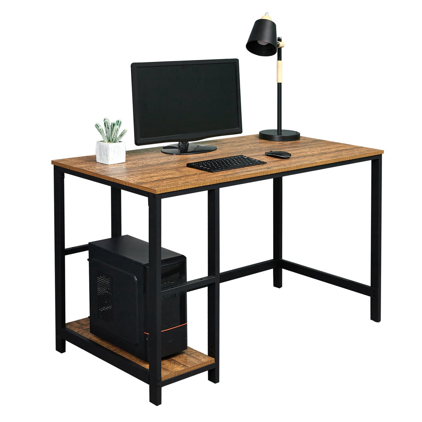 Retro Industrial Computer Table for Home Office, with Open Storage Spaces