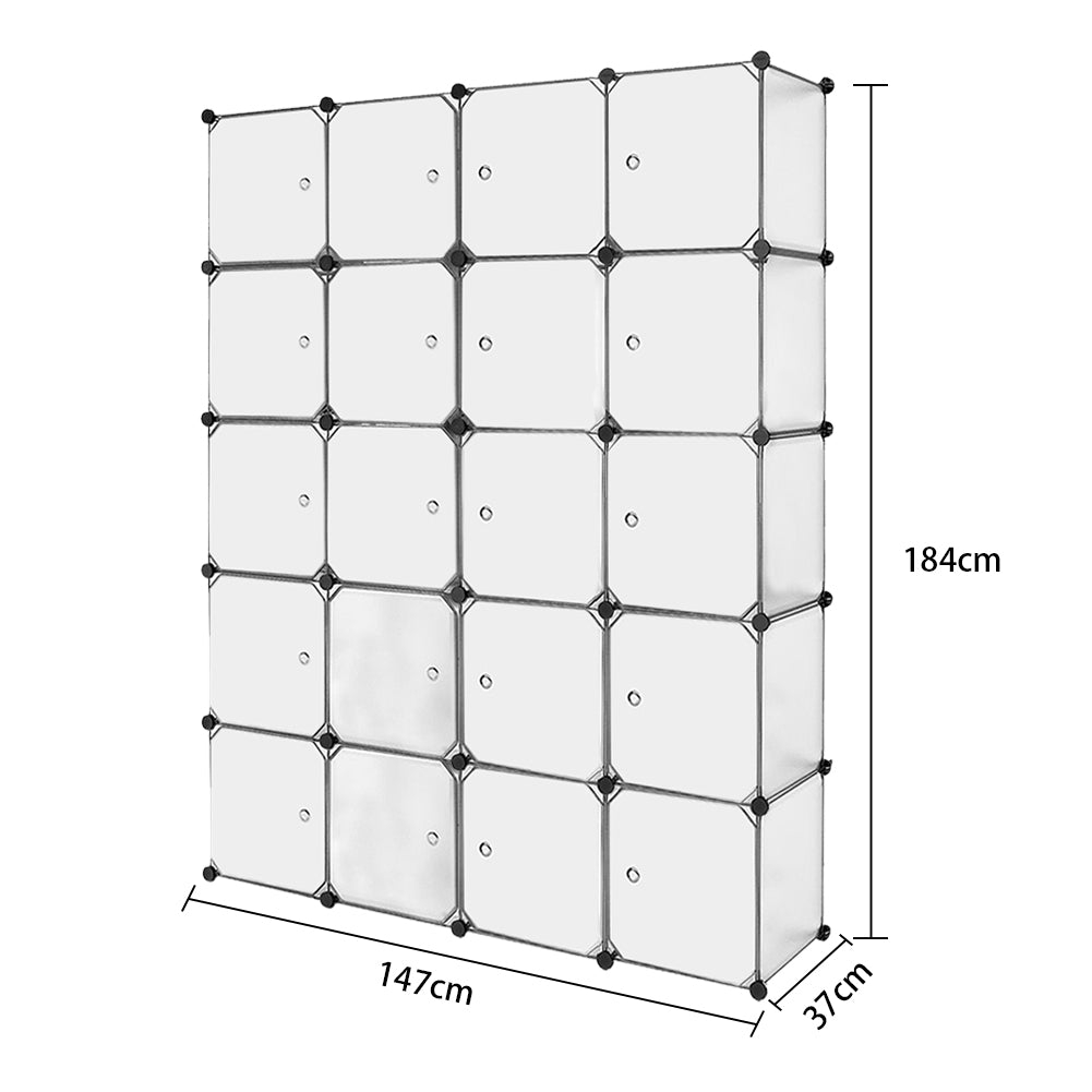 Bedroom PP Storage Wardrobe, 12 Cubes/20 Cubes, White and Transparent