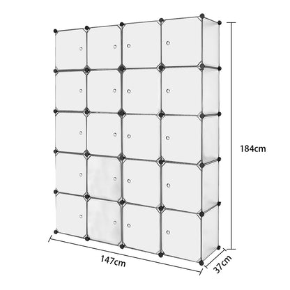 Bedroom PP Storage Wardrobe, 12 Cubes/20 Cubes, White and Transparent