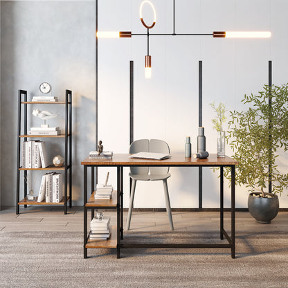Retro Industrial Computer Table for Home Office, with Open Storage Spaces