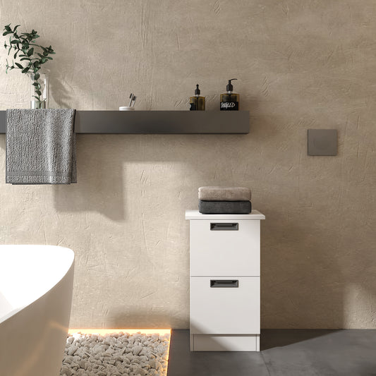 Freestanding Bathroom Cabinet, 2 Drawers and Black Pulls