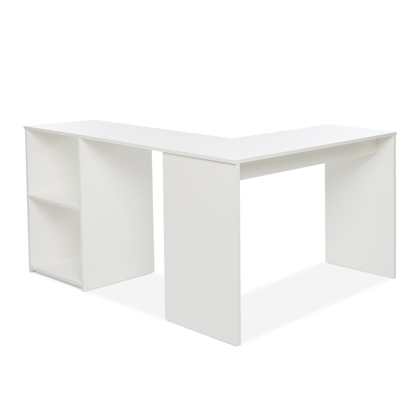 L-shaped Computer Desk, White/Black Color, 2 Storage Compartments