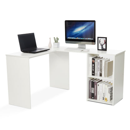 L-shaped Computer Desk, White/Black Color, 2 Storage Compartments