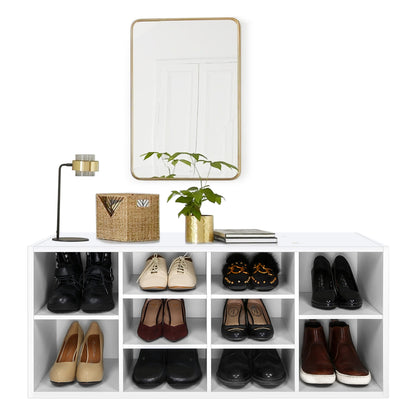 Modern Shoe Bench in Grey/ White Color, Organizer Unit