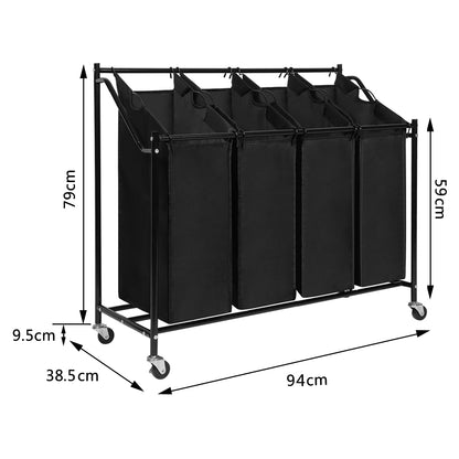Laundry Bin in Black Color, Metal Pipe, 4 Laundry Sorters