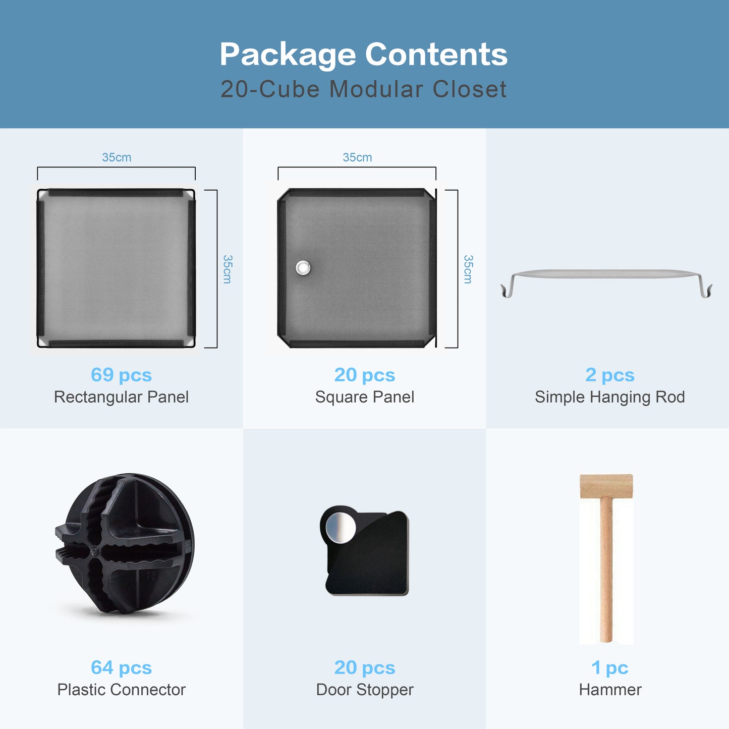 Bedroom PP Storage Wardrobe, 12 Cubes/20 Cubes, Light Grey Color and Transparent