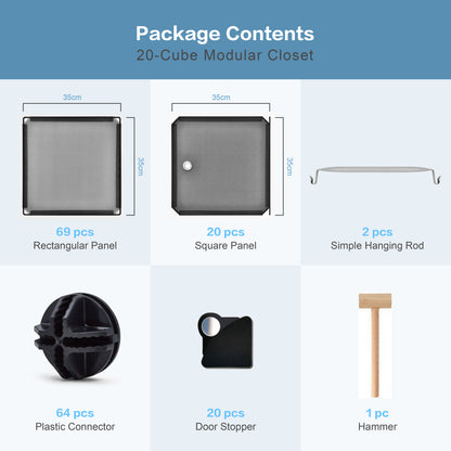 Bedroom PP Storage Wardrobe, 12 Cubes/20 Cubes, Light Grey Color and Transparent