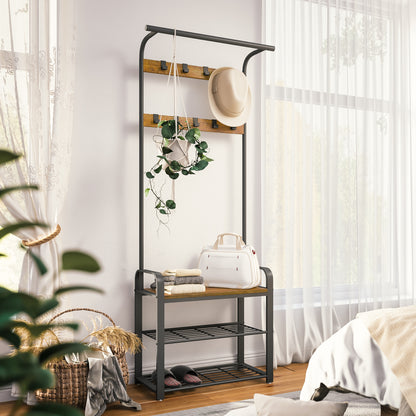 Coat Rack, with Shoe Storage Bench and Anti-tip Straps