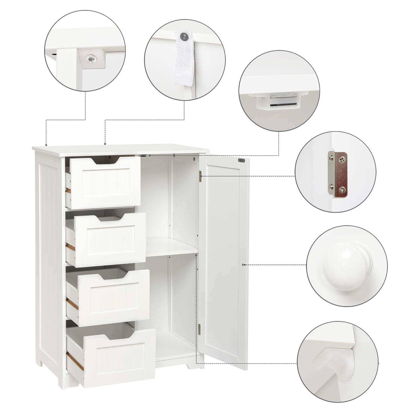 Simple Bathroom Cabinet, White Color, Single Door and 4 Drawers