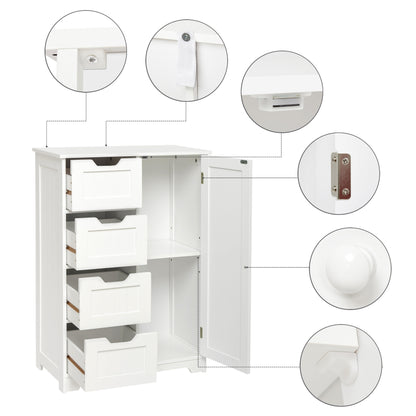Simple Bathroom Cabinet, White Color, Single Door and 4 Drawers