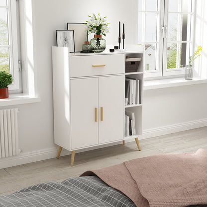 Modern Storage Cabinet, White Color, 2 Doors and Single Drawer