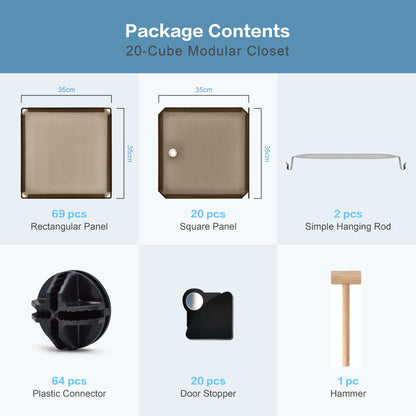 Bedroom PP Storage Wardrobe, 12 Cubes/20 Cubes, Coffee Color and Transparent