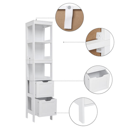 Simple Bathroom Cabinet, White Color, The Upper Open Space, 2 Drawers