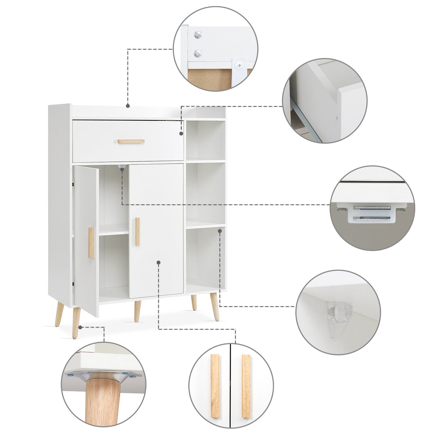 Modern Storage Cabinet, White Color, 2 Doors and Single Drawer
