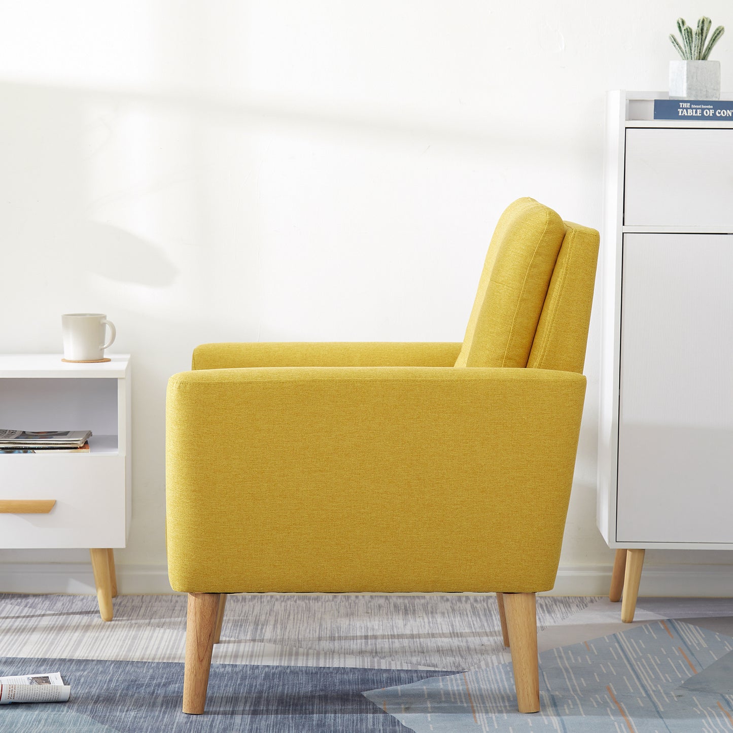 Style Armchair, Grass Green/Lemon Yellow Color, Solid Wood Legs