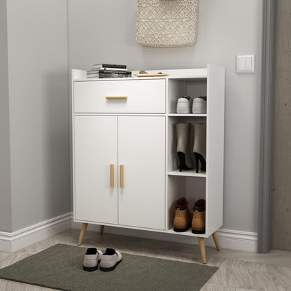 Modern Storage Cabinet, White Color, 2 Doors and Single Drawer