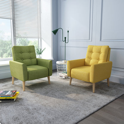 Style Armchair, Grass Green/Lemon Yellow Color, Solid Wood Legs