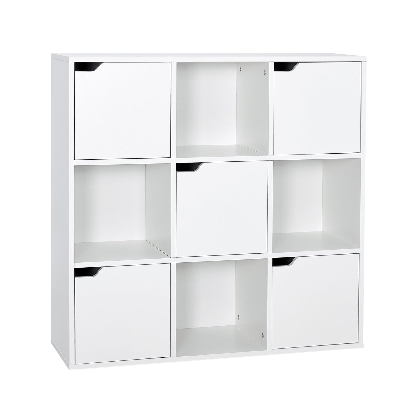 Modern Bookcase, 9 Opening Storage Cubes and Doors