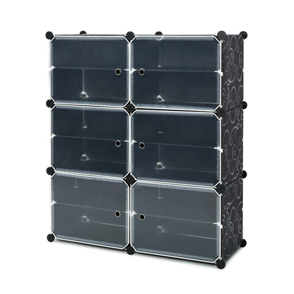 DIY Multi-functional PP Shoe Rack, 12 Cubes, Black / Milky Color