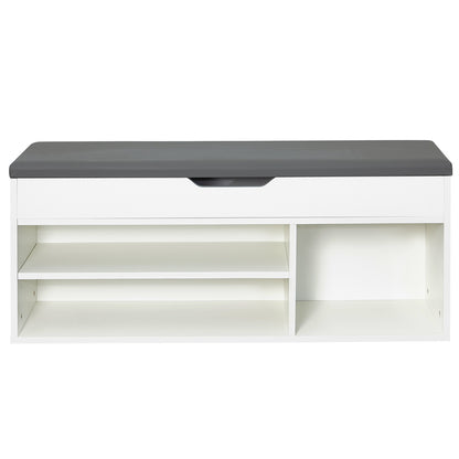 Modern Shoe Bench, Natural Wood Grain/White Color, Organizer Unit