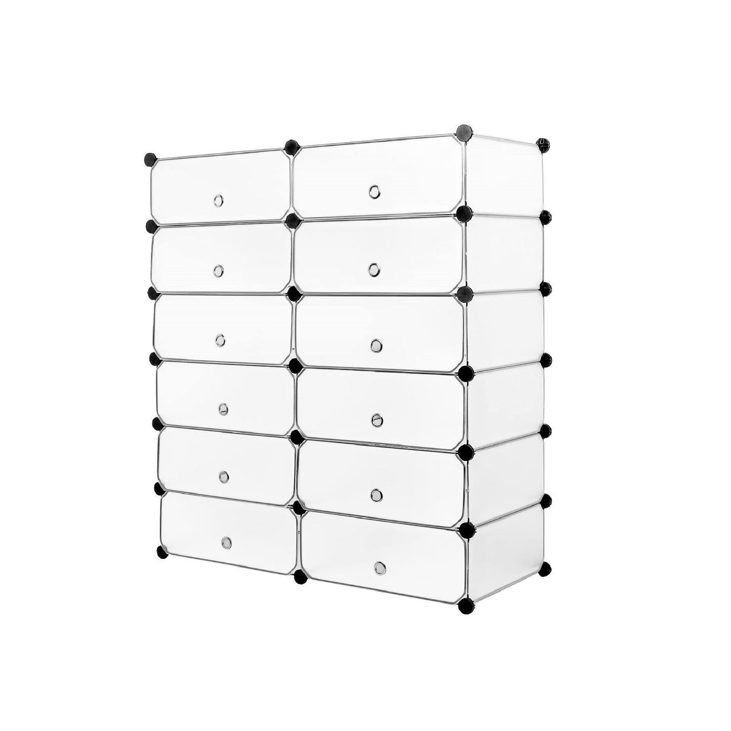 DIY Multi-functional PP Shoe Rack, 12 Cubes, Black / White Color