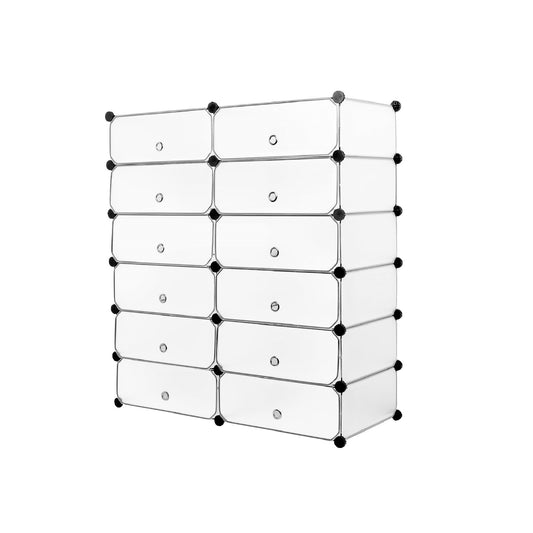 DIY Multi-functional PP Shoe Rack, 12 Cubes, Black / White Color