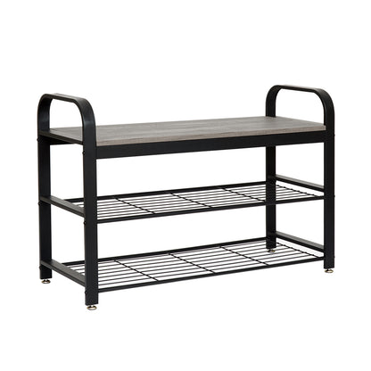 Retro Industrial Shoe Bench, Antique / Warm Grey Wood Grain Color, Multi-layer Design