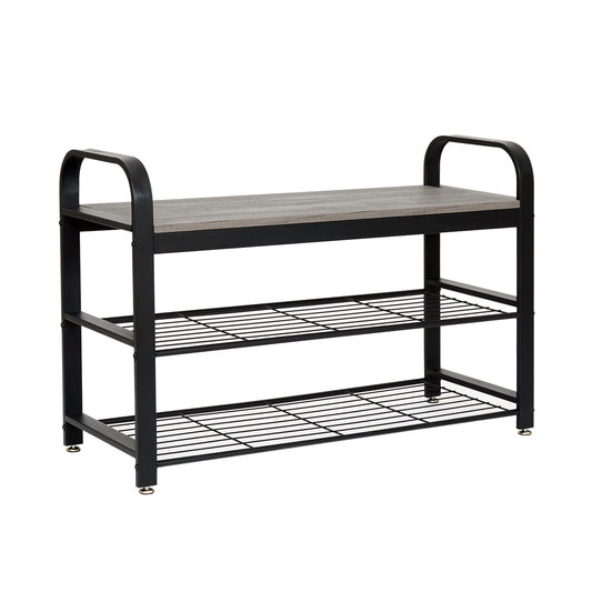 Retro Industrial Shoe Bench, Antique / Warm Grey Wood Grain Color, Multi-layer Design