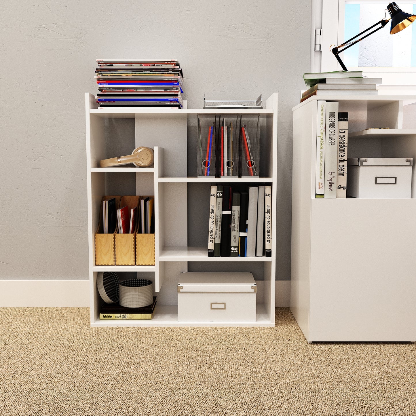 Bookshelf, Bookcase with 4-Tier Display Shelves Modern Wooden