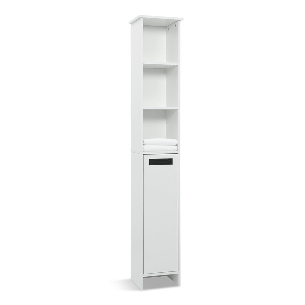 High Bathroom Cabinet, White Color, Single Raw, 3 Storage Shelves