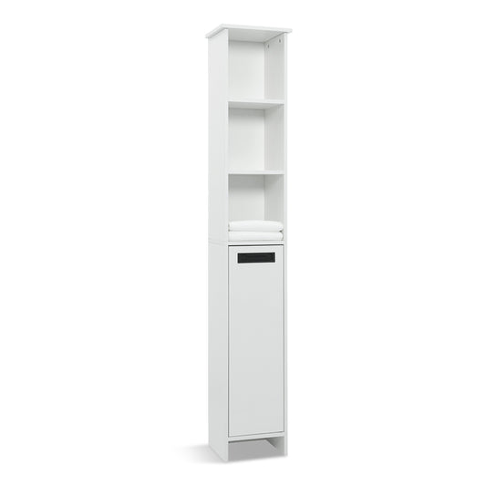 High Bathroom Cabinet, White Color, Single Raw, 3 Storage Shelves