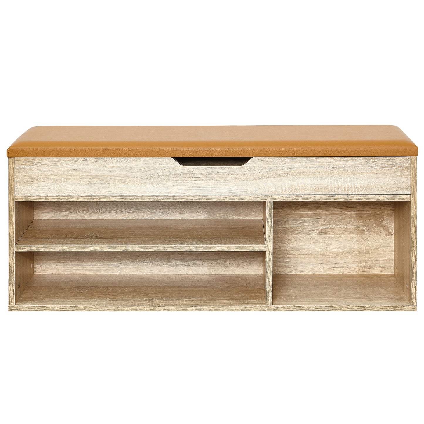 Modern Shoe Bench, Natural Wood Grain/White Color, Organizer Unit