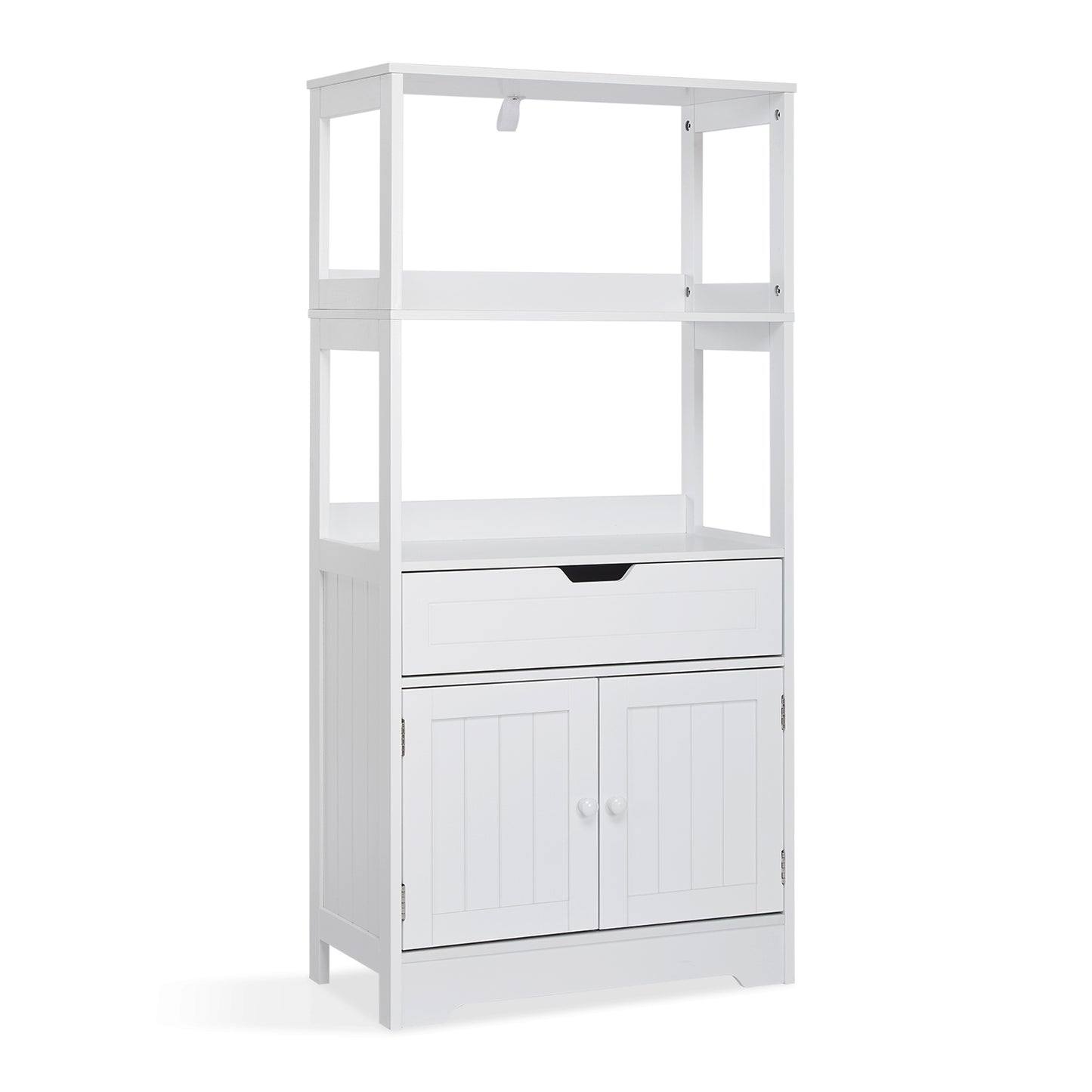 Simple Bathroom Cabinet, White Color, The Upper Open Space, Single Drawer and Door