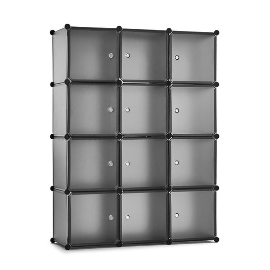 Bedroom PP Storage Wardrobe, 12 Cubes/20 Cubes, Light Grey Color and Transparent