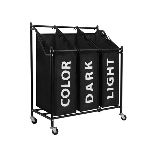 Laundry Bin in Black Color, Metal Pipe, 3 Laundry Sorters