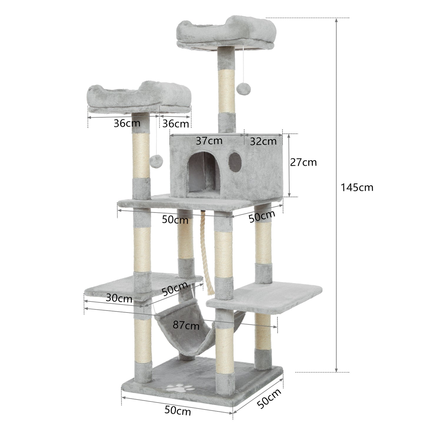 Cat Scratching Tree, Middle Size, with Looking Platforms and Hammock